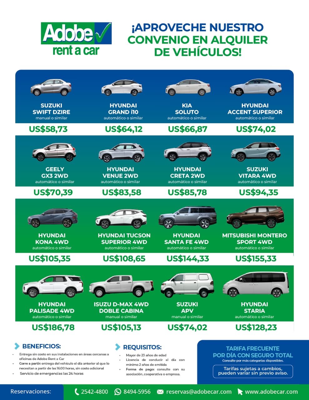 Tarifas de Rent a Car para Socios ASEFIRE